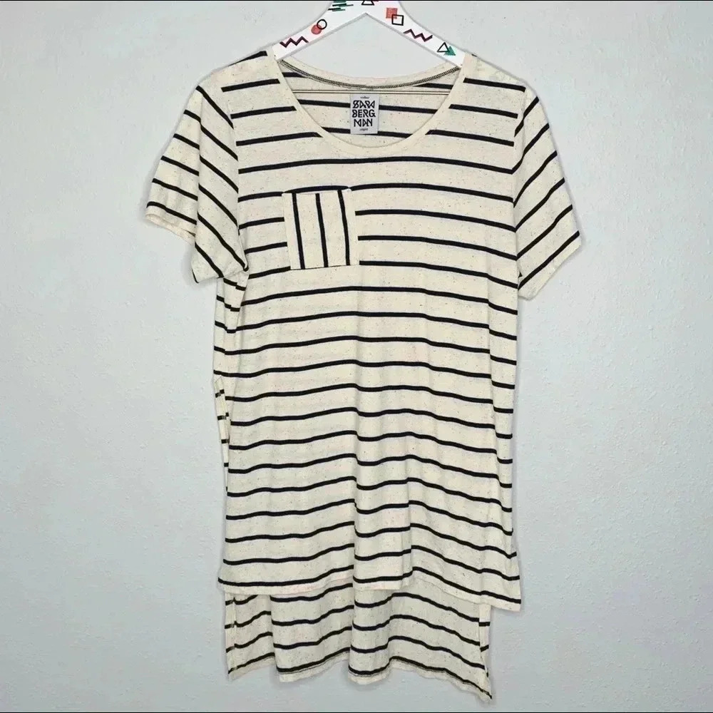 Sara Bergman Striped Slit Hem Pocket Top